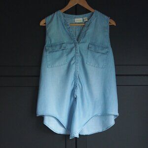 Chico's | Sleeveless Chambray Waist Tie Shirt